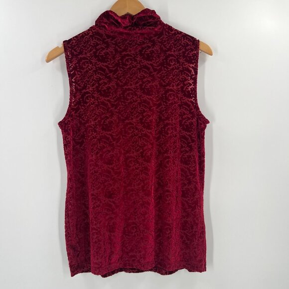 Liz Claiborne Women Size Medium Sleeveless Red Velvet Turtleneck Top - Picture 2 of 8